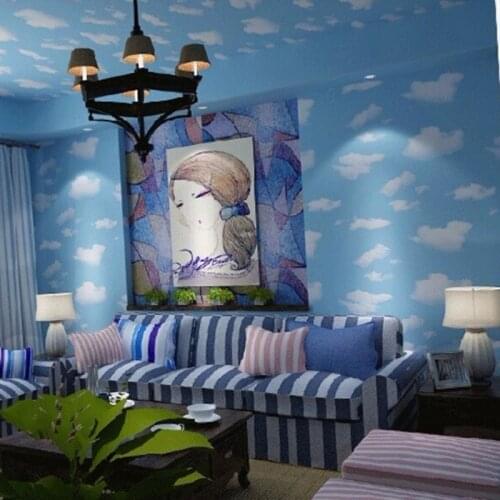 Beibehang Blue sky wallpaper blue sky roof minimalist living room bedroom childrens room ceiling wallpaper background wallpaper
