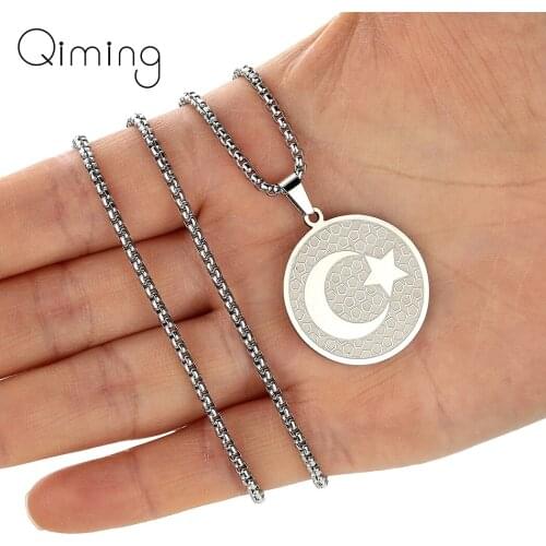 Stainless Steel Moon Star Necklace For Women Round Charm Crescent Moon Space Statement Jewelry Accessories Necklaces