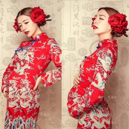 He Dong Shi Hou Chinese Style Cheongsam QiPao Costume Hanfu Pregnancy Mum Thematic Photography Costume Stage Performance Hanfu