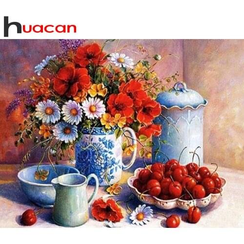 Huacan Full Square/round Diamond Painting Flower 5D DIY Diamond Embroidery Mosaic Fruit Wall Art Picture Of Rhinestones