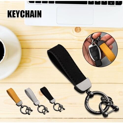 Simple Leather Keychain Hook Suede Car Key Pendant with Round Spring Buckle & 3 Rings 10cm Long in Total FS99