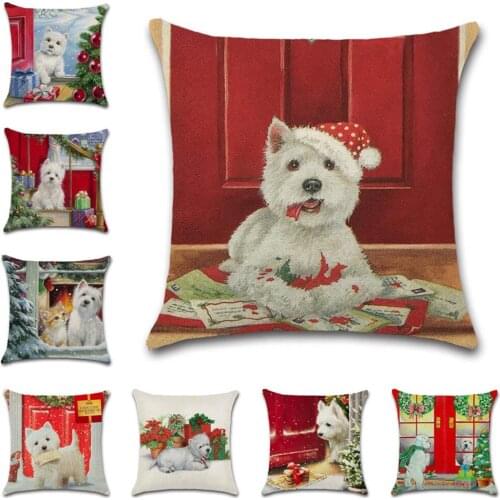 Christmas Cartoon Dog Pet Animal pattern Linen Cushion cover Pillowcase decoration for home sofa chair kids girl bedroom gift