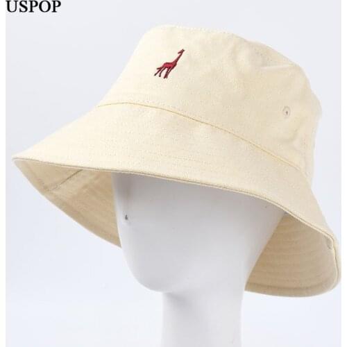 USPOP 2020 casual bucket hats women cute giraffe embroidered bucket hat spring summer cotton flat sun hats