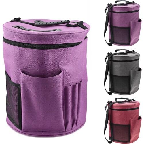 Large-Sized Cylinder Woolen Yarn Storage Bag 600D Oxford Cloth Tote Organizer With The Shoulder Strap Multi Pockets Convenient