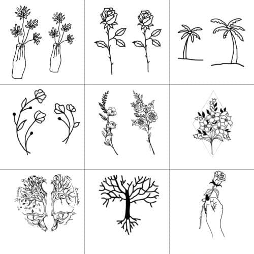 Tattoo sticker Temporary Drawing small Black White sketch Flowers flash Tatoo Body Art Fake Water Transfer Stickers to kid girl