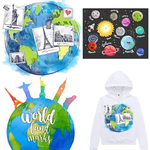 Space Planet Patches Earth Thermal Stickers on Clothes Iron-on Transfers for Clothing Thermoadhesive Patch Diy Paris Applique
