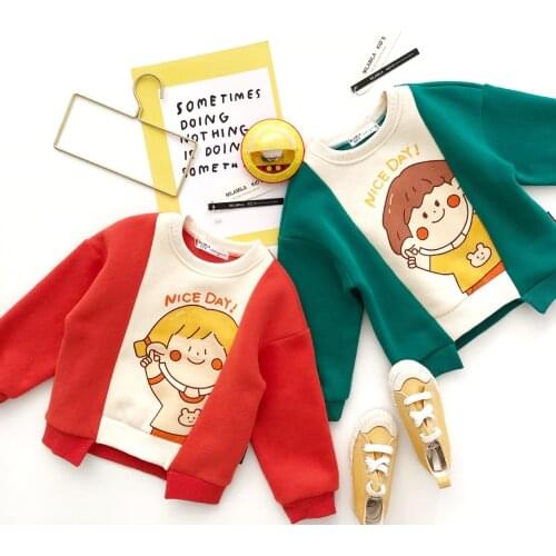 Tonytaobaby Autumn and Winter New Boys and Girls Cartoon Boys and Girls Fake Two Round Neck Pullover Kids Sweatshirt