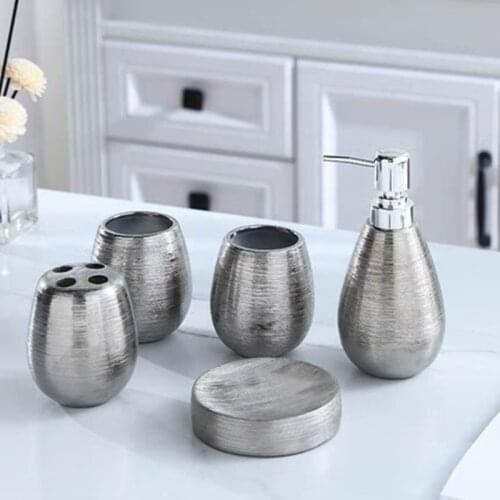 Toilet Brush/Electroplated Silver Ceramic Bathroom Accessories /Melamine Tray/Ceramic Soap Dispenser/Toothbrush Holder/Soap Dish