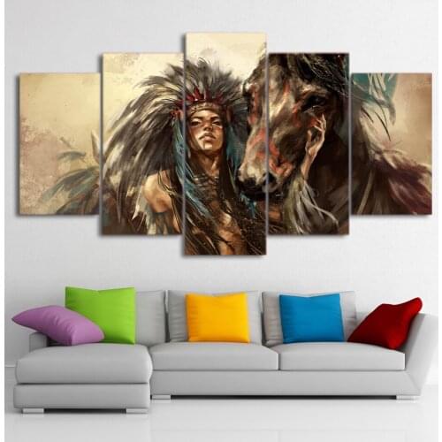 Vintage Canvas Painting Primitive Tribal Feeling Character Posters and Prints Horse Home Decoration Wall Pictures for Room Decor