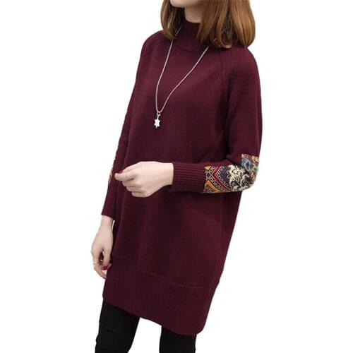 Knitted Sweaters Women Autumn Winter Pullover Patch cloth Long sleeve Half high collar Bottoming shirt Female Long Sweaters 2333