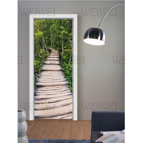 Green Tree Home Decoration Door Stick Mountain Forest Road Bedroom Living Room Waterproof Door Decal Self Adhesive Two Piece Set