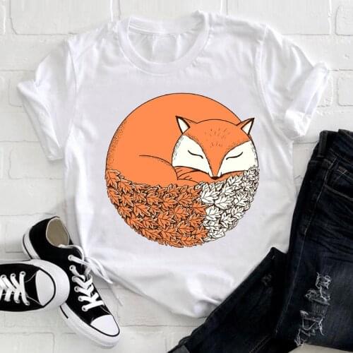 Women Short Sleeve Spring Summer Fashion Fox Cartoon Animal 90s Clothes Ladies Graphic Print Tee Top Tshirt Female T-shirt