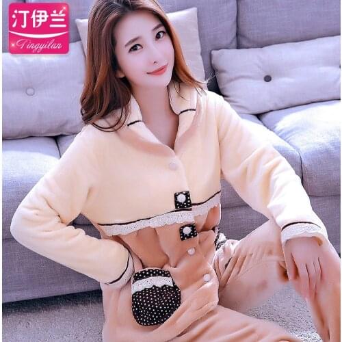 Lady Winter Warm Pyjamas Women Sleepwear Female Pajama Suit Fleece Pajama Sets Home Suits Homewear Women Leisure Wear D-2108