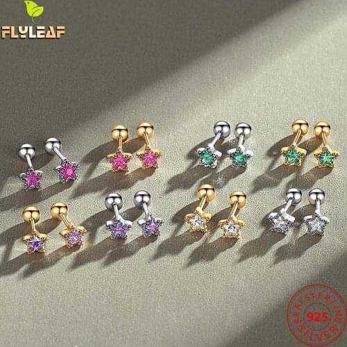 925 Sterling Silver Five-pointed Star Zircon Stud Earrings For Women Ear Bone Nail Female Fine Jewelry