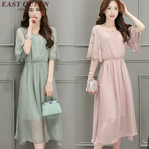 Sweet women summer long dress 2018 new arrival petal sleeve summerdress round neck long chiffon dresses NN0397 HQ