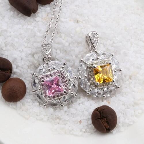 Buyee 925 Sterling Silver Fashion Necklace Women 6mm Square Stone Cherry Blossom Necklace for Women Fashion Party Fine Jewelry