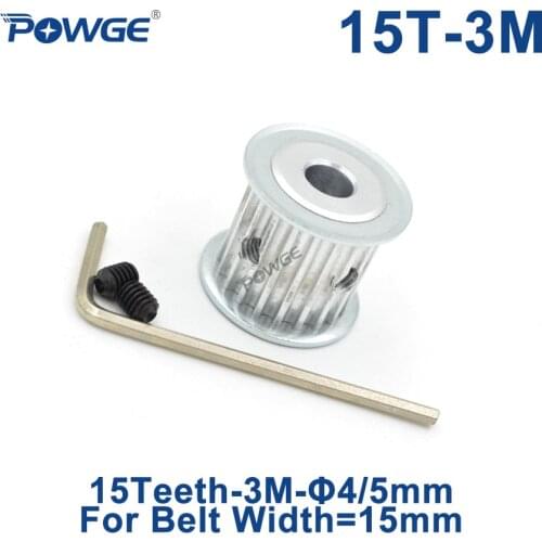 POWGE Arc 15 Teeth HTD 3M Timing Pulley Bore 4/5mm for Width 15mm 3M Synchronous Belt HTD3M pulley gear wheel 15T 15Teeth