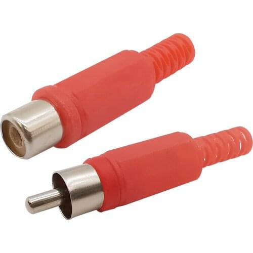 10Pcs/Lot RCA Connectors Red Plastic Handle Audio / Video RCA Welding Head AV Male Plug/Female Socket Lotus Plug Welding Adapter