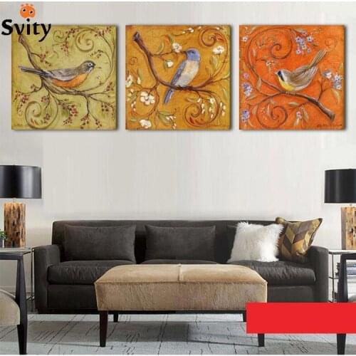 3Piece Abstract Birds Antique Paintings Printed Oil Painting Modern Wall Art Home Decoration Canvas Prints Pictures No Frame