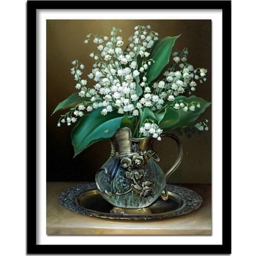 5D White Russia Flower Diamond Painting for Living Room Cross Stitch DIY Diamond Popular Handmade Crafts F1333