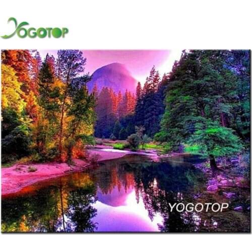 5D Diy Diamond Painting natural scenery lake tree Full Square Round Diamond Embroidery Mosaic Picture Of Rhinestone decor YY2213