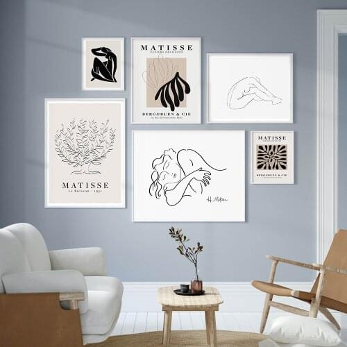 Henri Matisse Abstract Painting Minimalist Line Body Wall Art Canvas Prints Vintage Poster Beige Wall Picture for Living Room