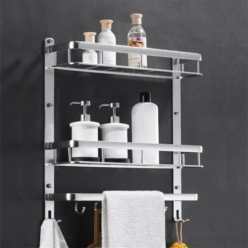 Aluminum Bathroom Shelf Shower Caddy Corner Shelves Bath Towel Rack with Bar Hook Shampoo Holder etagere salle de bain