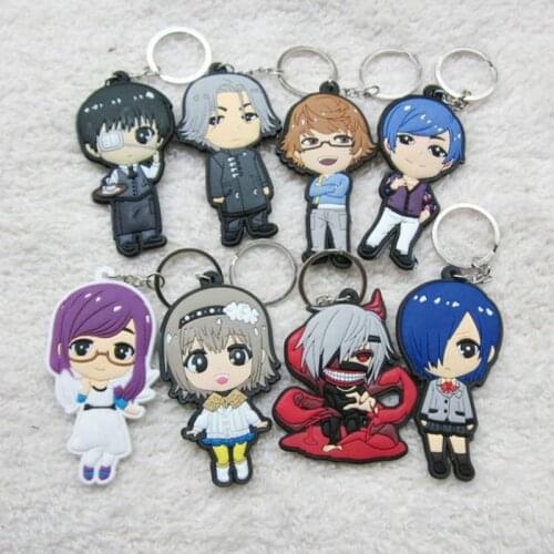 1 Pcs Anime Tokyo Ghoul Keychain Kaneki Ken Touka Kirishima Shuu Tsukiyama PVC Keyring Key Chains Action Figure Toys Gifts