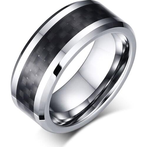 Black Carbon Fiber Mens Rings Fashion Anel Jewelry Wholesale 8mm