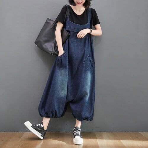 #2309 Denim Rompers Womens Jumpsuit Sleeveless Jeans Jumpsuits Ladies Loose Vintage Denim Overalls Women Blue Retro