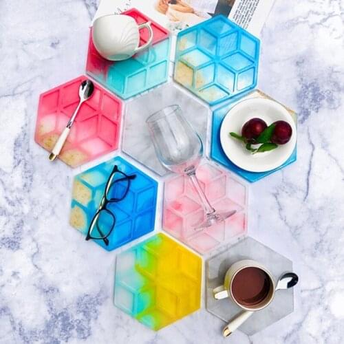 Hexagonal Coaster Flower Pot Bottom Tray Mold Silicone Resin Molds for Resin Casting Home Decoration Table Wine Tray