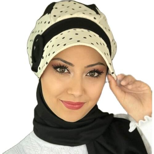 Islamic Fashion Muslim Hijab Hijab Trend Hijab Scarf Bone Ready Shawl Scarf Buckle Hat Black Polka Dot Broken White Horsehair Hat