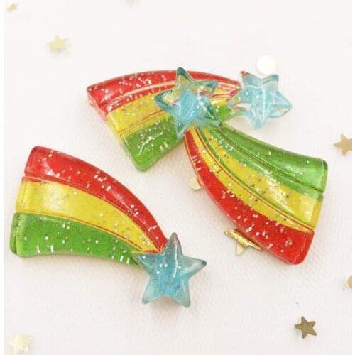 Kawaii Resin Glitter Colorful 3D Star Big Rainbow Flatback Rhinestone Applique Ornament Home Figurines Craft DIY Scrapbook OG472