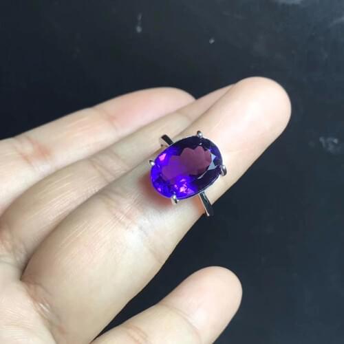 Natural amethyst ring, simple style, shop promotion, 925 silver, free shipping, popular style