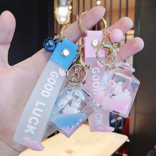 Creative Acrylic Oil Quicksand Key Chain Cartoon Unicorn Floating Key Ring Women Men Bag Car Keychain Gift
