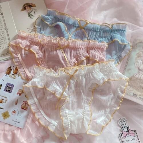 Japanese-Style Soft Girl Cute Lotus Leaf Flash Translucent Chiffon Mesh Sexy Underwear Girls Heart Fat