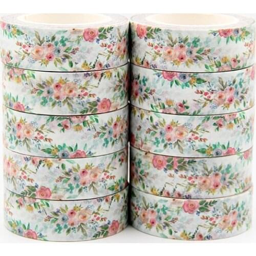 New 10pcs/set 15MM*10M Lovely Flowers Japanese Masking Washi Tape Decorative Adhesive Tape Scrapbooking Sticker Label Stationery