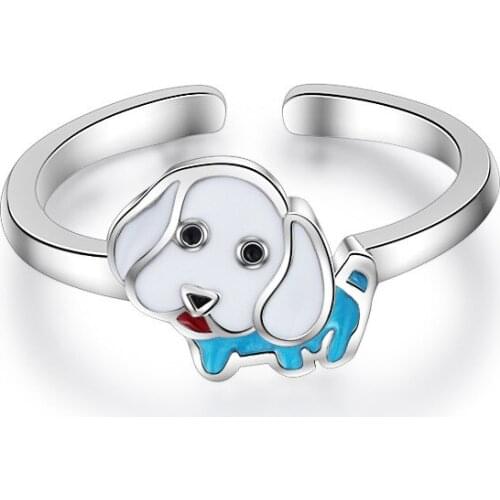 New Arrival 925 Sterling Silver Fashion Little Dog Animal Student Girls Birthday Gift Ladies`finger Rings Jewelry No Fade Ring