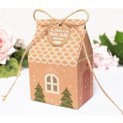 Kraft Paper Gift Box Merry Christmas House Shape Retro Paper Storage Box Xmas Party Decoration Desk Accessories 5 sets