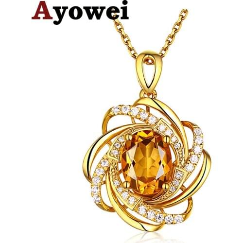 New arrival Korean style 2 carat Topaz Pendant flower with 18K color Necklace and Pendant LN702
