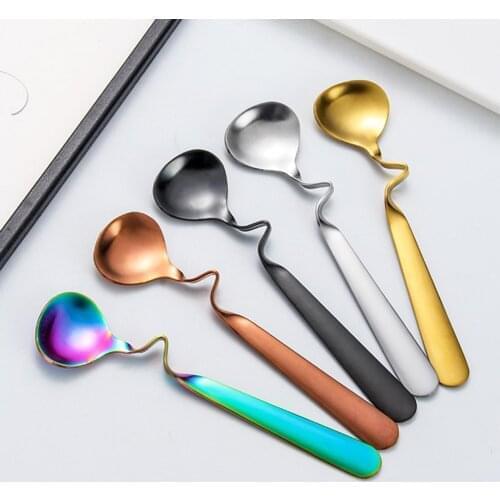 Stainless Steel Portable Coffee Stirring Spoon Round Shape Cute Tea Milk Dessert Hanging Scoop Kitchen Coffeeware