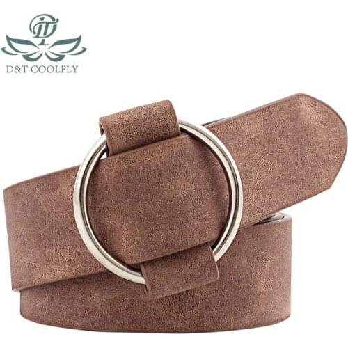 ZLY Fashion PU Material Belt Women Men Rain Metal Circle Buckle Solid Frosted Texture Casual Style Waistband Trend Luxury Belt