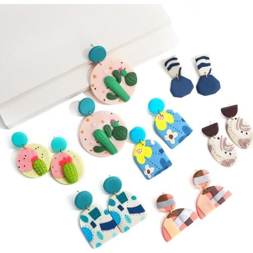 AENSOA Multiple Handmade Polymer Clay Drop Dangle Earring Colorful 3D Geometric Clay Earrings for Women Statement Jewelry Female