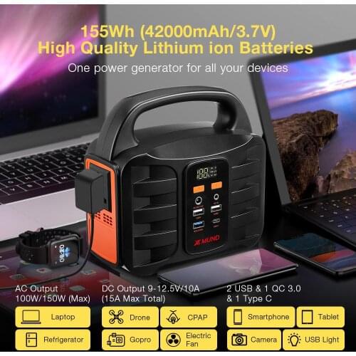 155Wh 42000mAh Camping Solar Generators Outlet USB QC3.0 LED Flashlight Power Bank Outdoor Emergency Power Source EU Plug