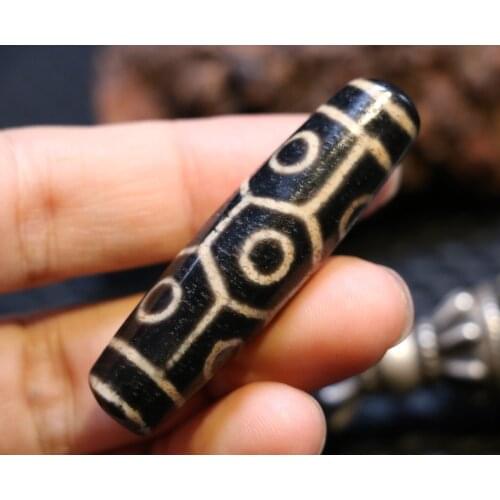 Treasure Magic Power Tibetan Old Agate 9 Eye Longevity Wide Hole of kingdom dZi Bead Amulet Timestown UPD2119A1