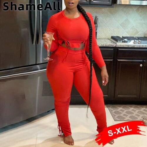 Club Ruched Ribbed Knitted Pants Sets Y2K Drawstring Short Sleeve Crop Tops Stretchy Skinny Side Slit Tracksuit Matching Outfits