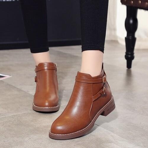 Women Ankle Martin Boots 2020 Autumn Female Casual Shoes Woman Flat Fashion Platform Round Toe Buckle Strap Solid Comfortable