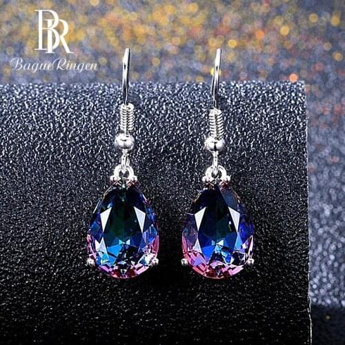Bague Ringen New Arrival Luxury 925 Sterling Silver Seven Colour Stone Earring for Women Wedding Birthdayparty Fine Jewelry Gift