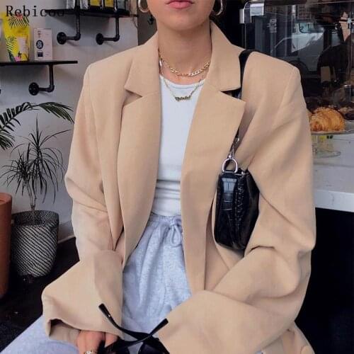 Rebicoo Designer Blazer Womens Collar Buttons Double Breasted Metal Buttons Blazer Outer Wear