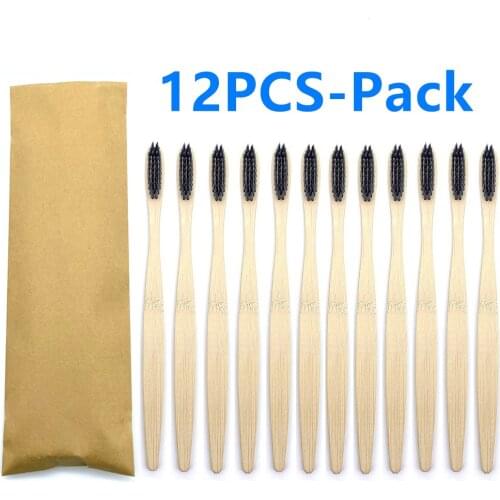 12PCS Natural Zero Waste Eco-Friendly Bamboo Handle Toothbrush with Soft Bristles with BPA Free